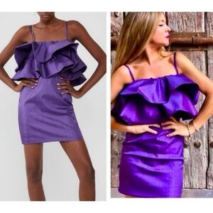 Zara Ruffled Spaghetti Strap Mini Dress in Purple XS